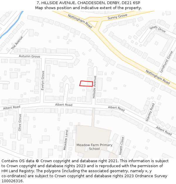 7, HILLSIDE AVENUE, CHADDESDEN, DERBY, DE21 6SP: Location map and indicative extent of plot