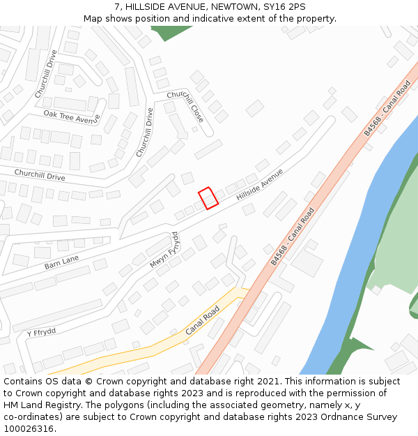 7, HILLSIDE AVENUE, NEWTOWN, SY16 2PS: Location map and indicative extent of plot