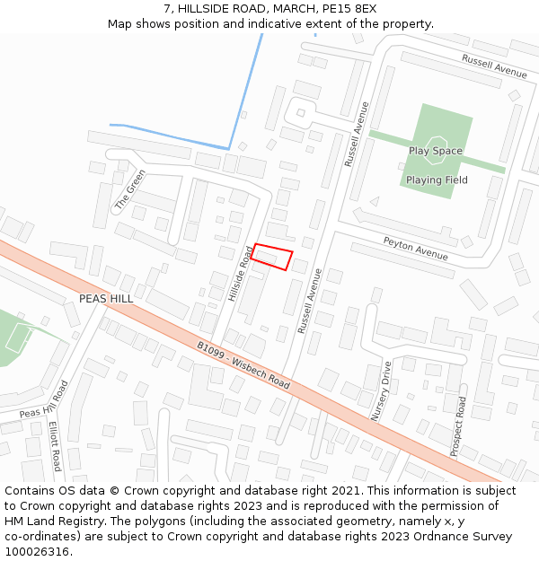 7, HILLSIDE ROAD, MARCH, PE15 8EX: Location map and indicative extent of plot