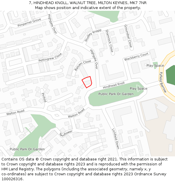 7, HINDHEAD KNOLL, WALNUT TREE, MILTON KEYNES, MK7 7NR: Location map and indicative extent of plot