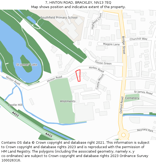 7, HINTON ROAD, BRACKLEY, NN13 7EQ: Location map and indicative extent of plot
