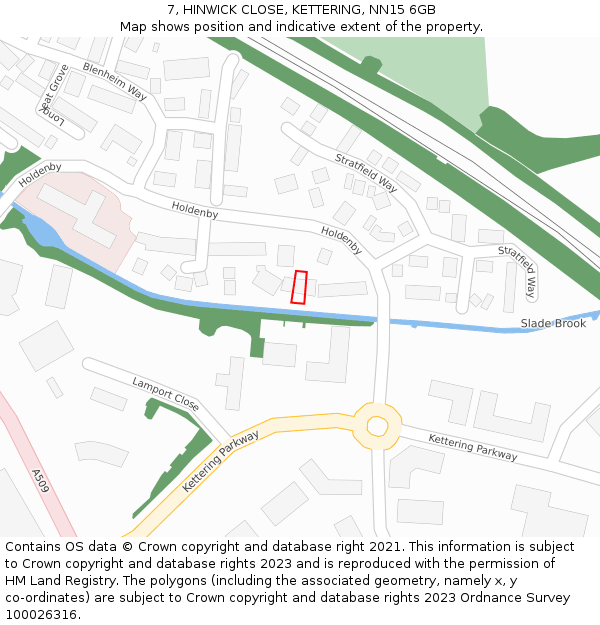 7, HINWICK CLOSE, KETTERING, NN15 6GB: Location map and indicative extent of plot