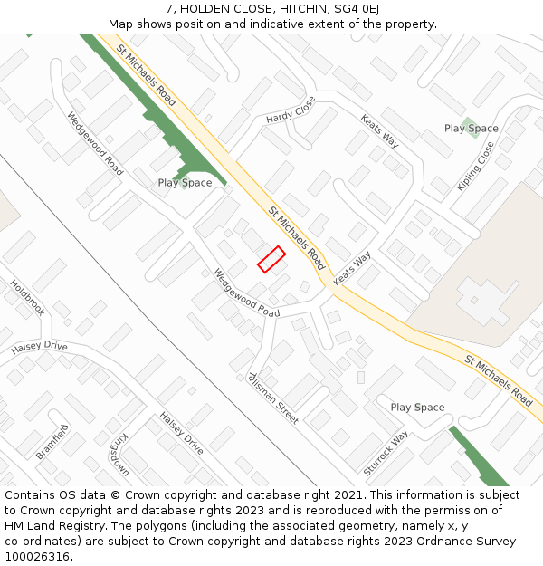 7, HOLDEN CLOSE, HITCHIN, SG4 0EJ: Location map and indicative extent of plot