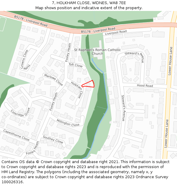 7, HOLKHAM CLOSE, WIDNES, WA8 7EE: Location map and indicative extent of plot