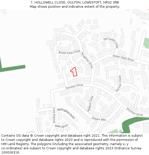 7, HOLLOWELL CLOSE, OULTON, LOWESTOFT, NR32 3RB: Location map and indicative extent of plot
