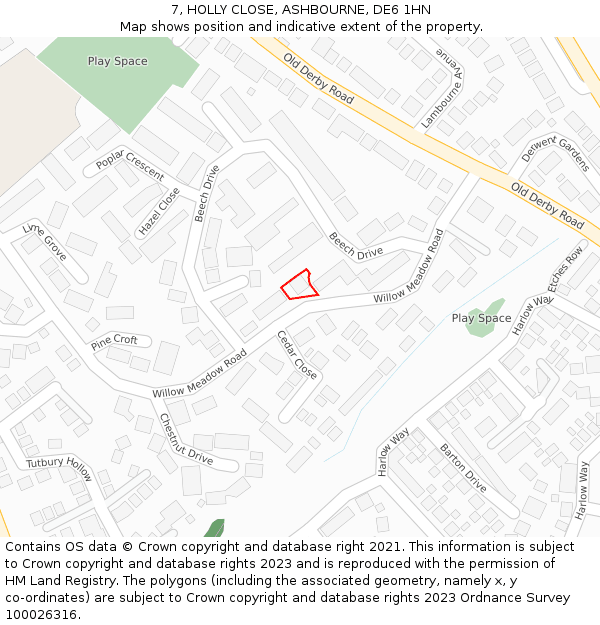 7, HOLLY CLOSE, ASHBOURNE, DE6 1HN: Location map and indicative extent of plot