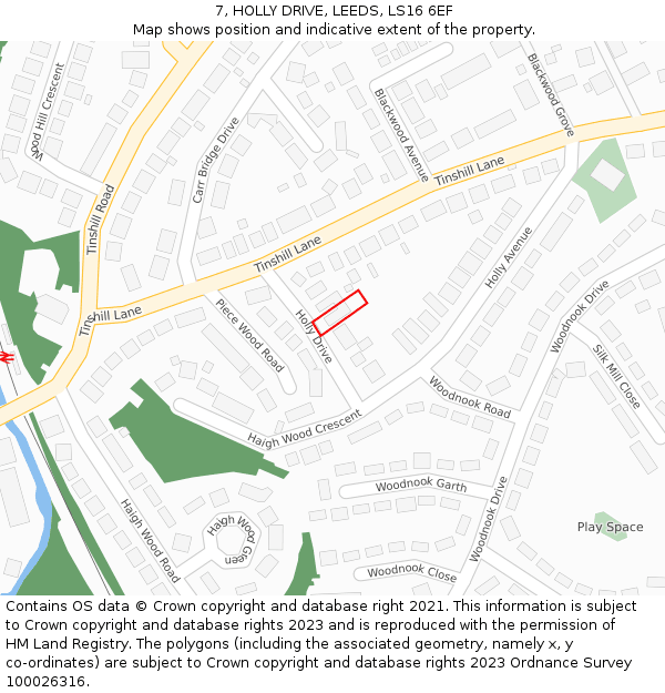 7, HOLLY DRIVE, LEEDS, LS16 6EF: Location map and indicative extent of plot