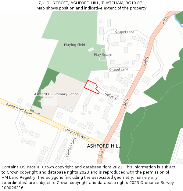7, HOLLYCROFT, ASHFORD HILL, THATCHAM, RG19 8BU: Location map and indicative extent of plot