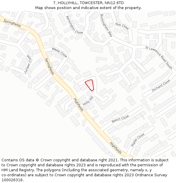 7, HOLLYHILL, TOWCESTER, NN12 6TD: Location map and indicative extent of plot