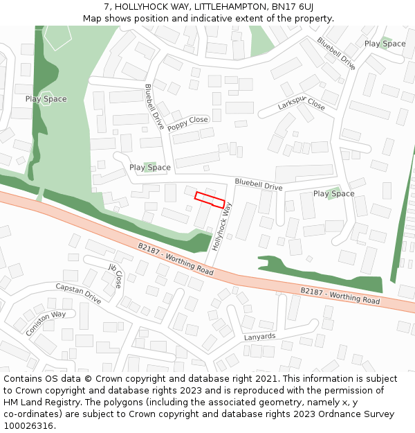 7, HOLLYHOCK WAY, LITTLEHAMPTON, BN17 6UJ: Location map and indicative extent of plot