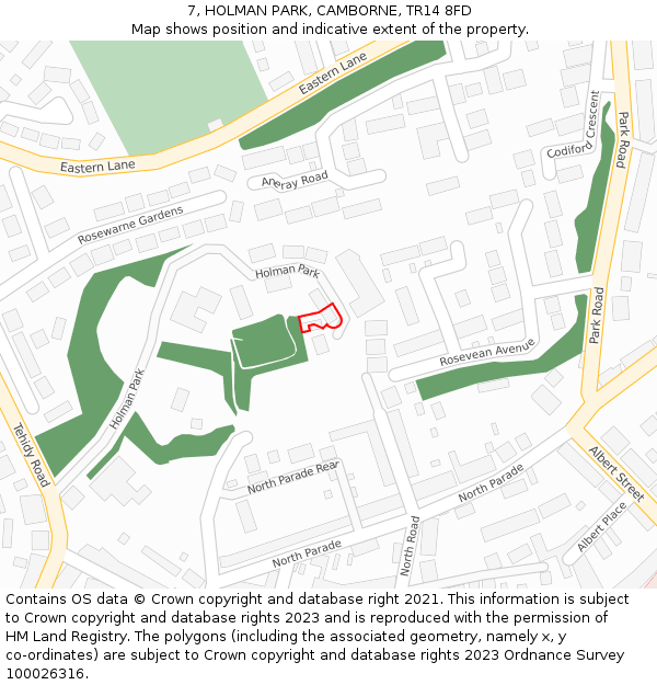 7, HOLMAN PARK, CAMBORNE, TR14 8FD: Location map and indicative extent of plot