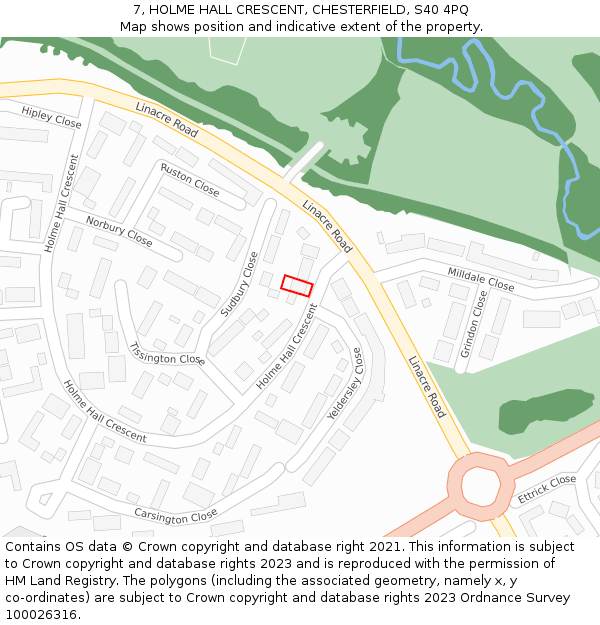 7, HOLME HALL CRESCENT, CHESTERFIELD, S40 4PQ: Location map and indicative extent of plot