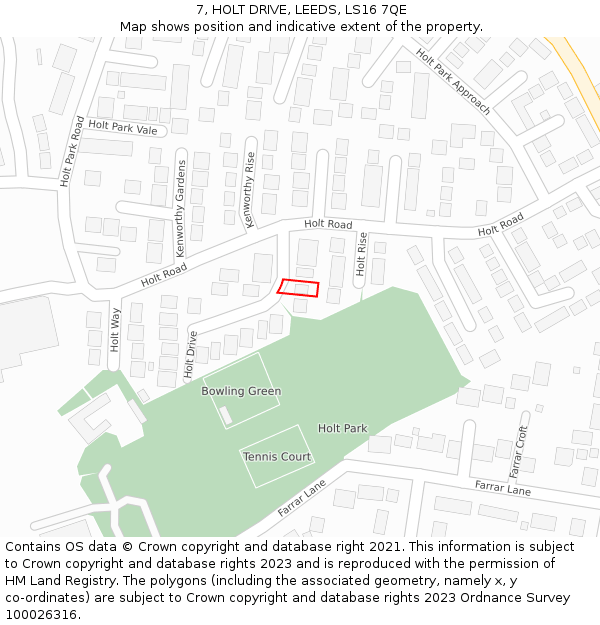 7, HOLT DRIVE, LEEDS, LS16 7QE: Location map and indicative extent of plot