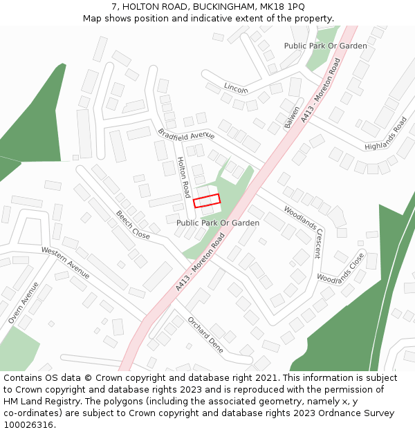 7, HOLTON ROAD, BUCKINGHAM, MK18 1PQ: Location map and indicative extent of plot