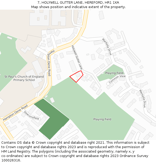 7, HOLYWELL GUTTER LANE, HEREFORD, HR1 1XA: Location map and indicative extent of plot