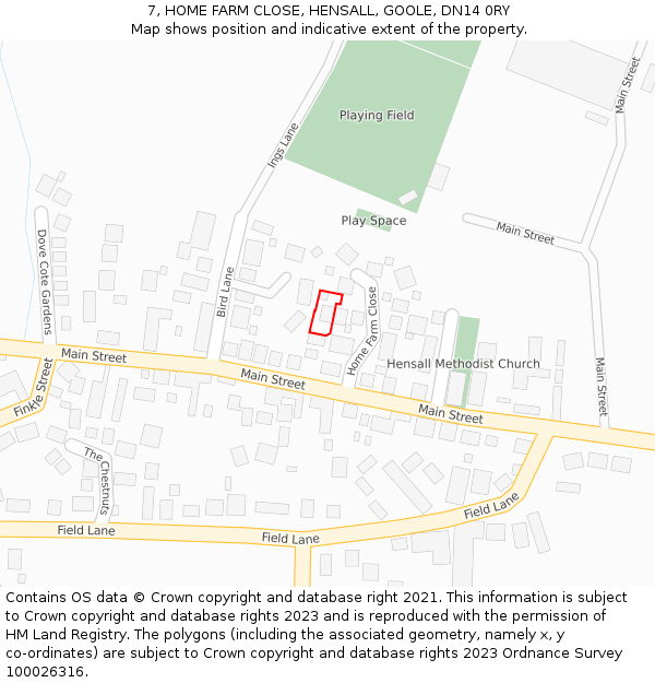 7, HOME FARM CLOSE, HENSALL, GOOLE, DN14 0RY: Location map and indicative extent of plot