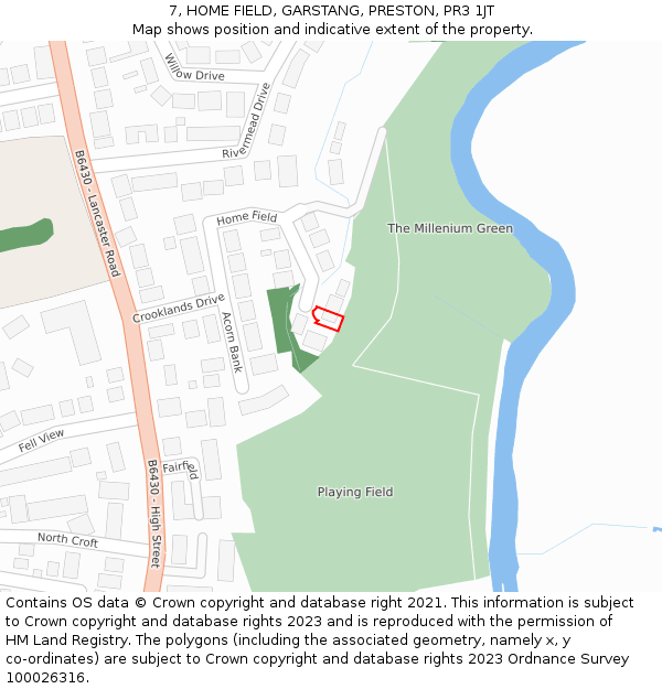 7, HOME FIELD, GARSTANG, PRESTON, PR3 1JT: Location map and indicative extent of plot