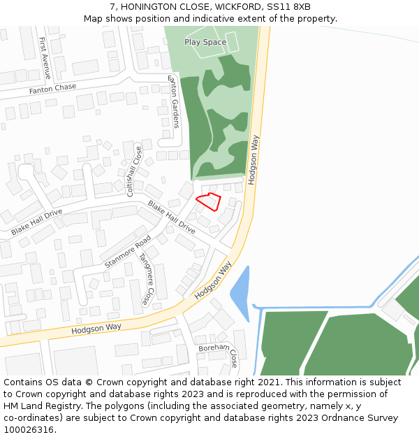7, HONINGTON CLOSE, WICKFORD, SS11 8XB: Location map and indicative extent of plot