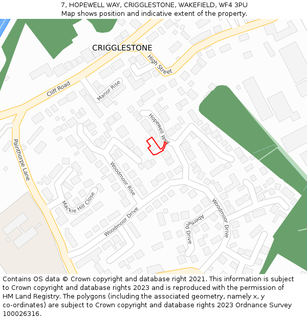 7, HOPEWELL WAY, CRIGGLESTONE, WAKEFIELD, WF4 3PU: Location map and indicative extent of plot
