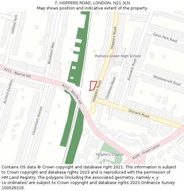 7, HOPPERS ROAD, LONDON, N21 3LN: Location map and indicative extent of plot