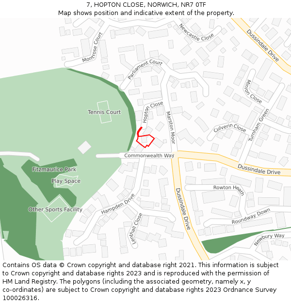 7, HOPTON CLOSE, NORWICH, NR7 0TF: Location map and indicative extent of plot