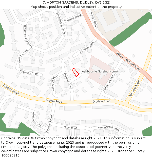7, HOPTON GARDENS, DUDLEY, DY1 2GZ: Location map and indicative extent of plot
