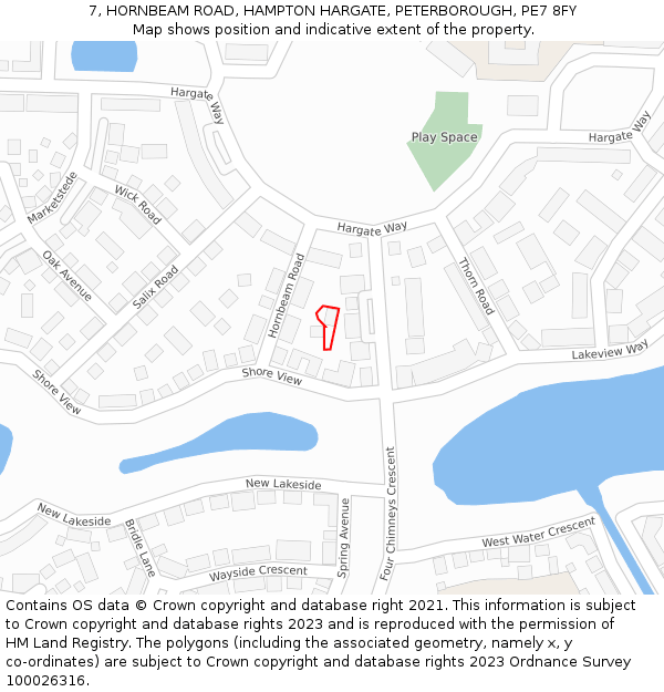 7, HORNBEAM ROAD, HAMPTON HARGATE, PETERBOROUGH, PE7 8FY: Location map and indicative extent of plot