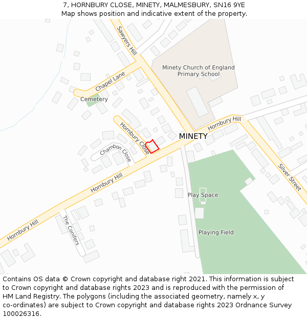 7, HORNBURY CLOSE, MINETY, MALMESBURY, SN16 9YE: Location map and indicative extent of plot