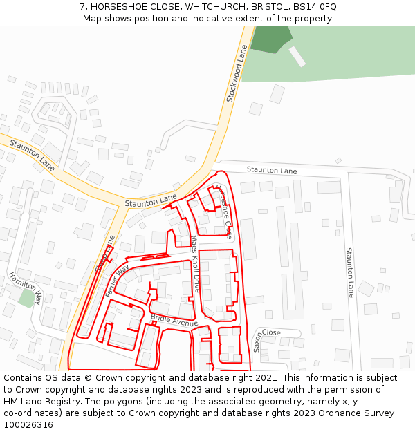 7, HORSESHOE CLOSE, WHITCHURCH, BRISTOL, BS14 0FQ: Location map and indicative extent of plot