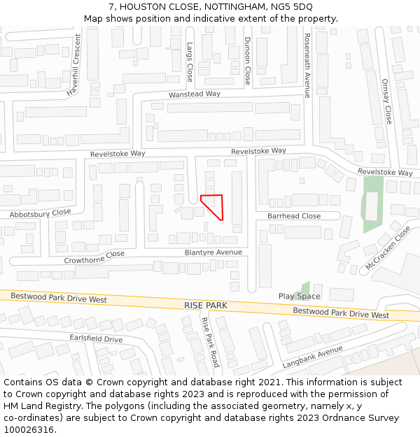7, HOUSTON CLOSE, NOTTINGHAM, NG5 5DQ: Location map and indicative extent of plot