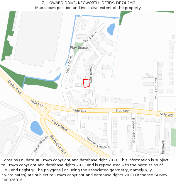 7, HOWARD DRIVE, KEGWORTH, DERBY, DE74 2AG: Location map and indicative extent of plot
