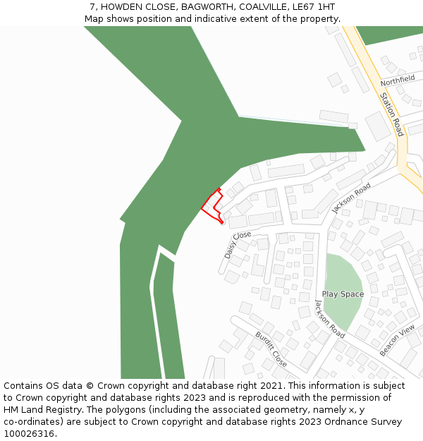 7, HOWDEN CLOSE, BAGWORTH, COALVILLE, LE67 1HT: Location map and indicative extent of plot