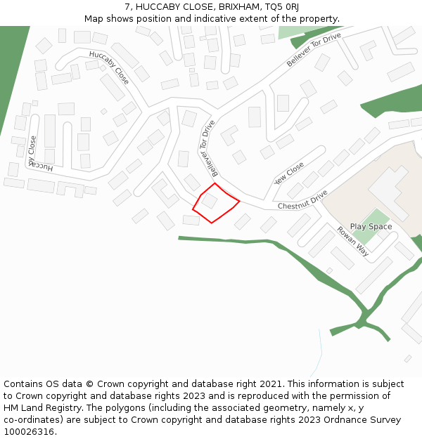 7, HUCCABY CLOSE, BRIXHAM, TQ5 0RJ: Location map and indicative extent of plot