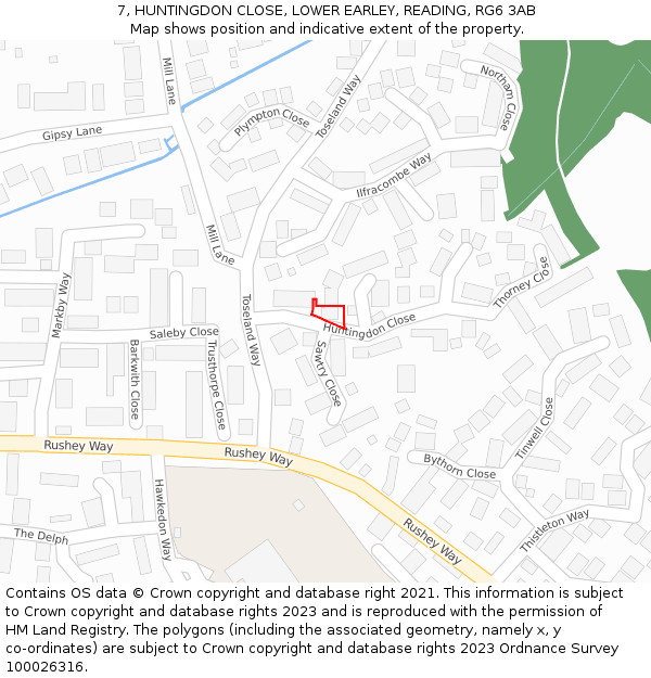 7, HUNTINGDON CLOSE, LOWER EARLEY, READING, RG6 3AB: Location map and indicative extent of plot