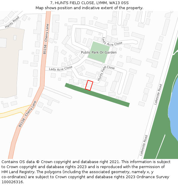 7, HUNTS FIELD CLOSE, LYMM, WA13 0SS: Location map and indicative extent of plot