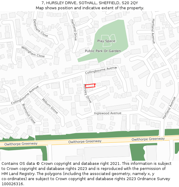 7, HURSLEY DRIVE, SOTHALL, SHEFFIELD, S20 2QY: Location map and indicative extent of plot