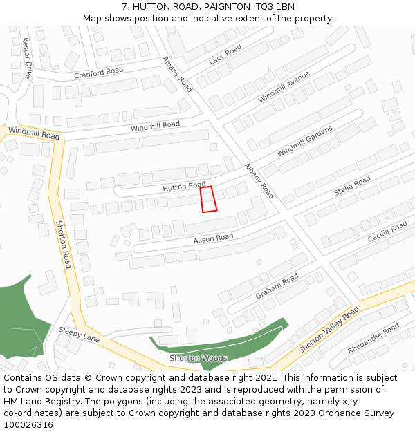 7, HUTTON ROAD, PAIGNTON, TQ3 1BN: Location map and indicative extent of plot