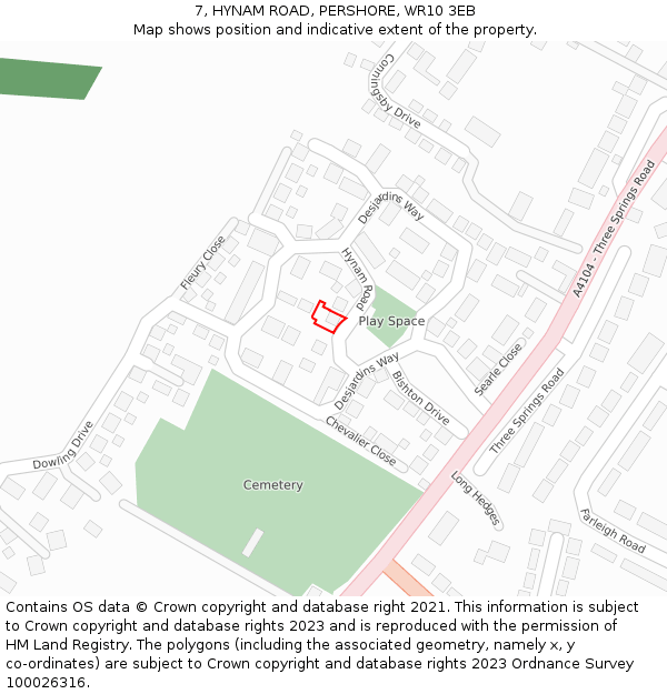7, HYNAM ROAD, PERSHORE, WR10 3EB: Location map and indicative extent of plot