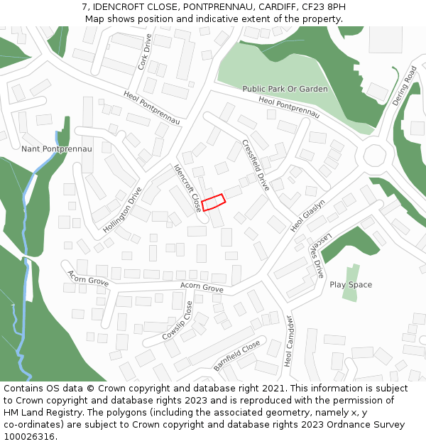 7, IDENCROFT CLOSE, PONTPRENNAU, CARDIFF, CF23 8PH: Location map and indicative extent of plot