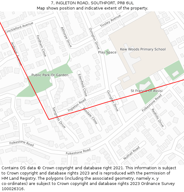 7, INGLETON ROAD, SOUTHPORT, PR8 6UL: Location map and indicative extent of plot