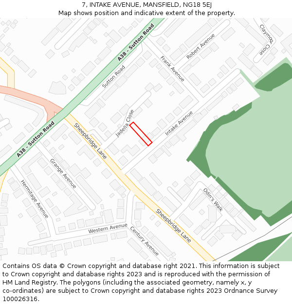 7, INTAKE AVENUE, MANSFIELD, NG18 5EJ: Location map and indicative extent of plot