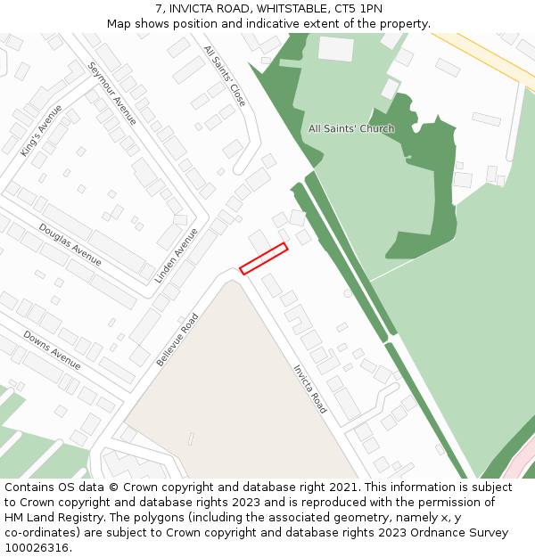7, INVICTA ROAD, WHITSTABLE, CT5 1PN: Location map and indicative extent of plot
