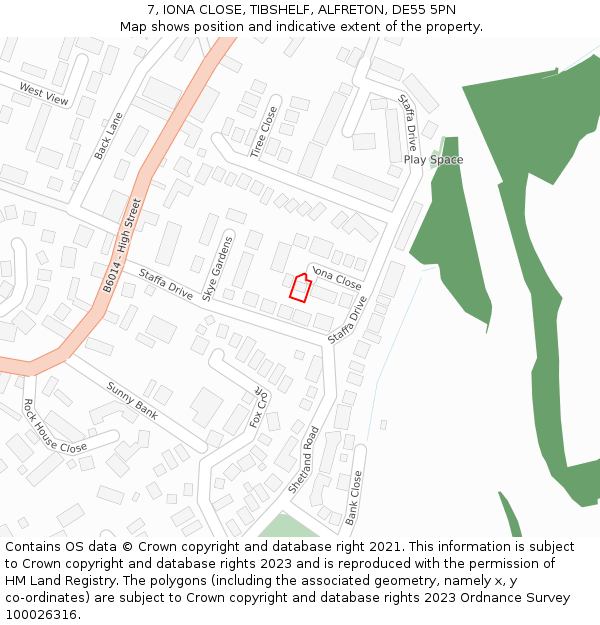 7, IONA CLOSE, TIBSHELF, ALFRETON, DE55 5PN: Location map and indicative extent of plot