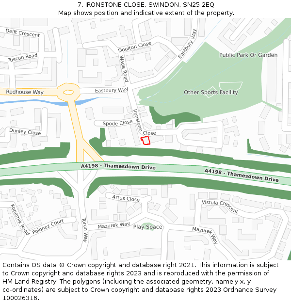 7, IRONSTONE CLOSE, SWINDON, SN25 2EQ: Location map and indicative extent of plot