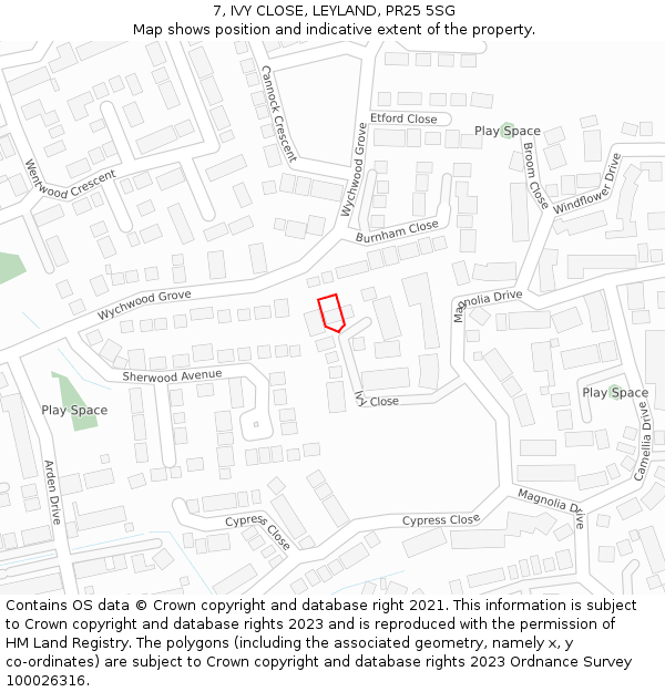 7, IVY CLOSE, LEYLAND, PR25 5SG: Location map and indicative extent of plot