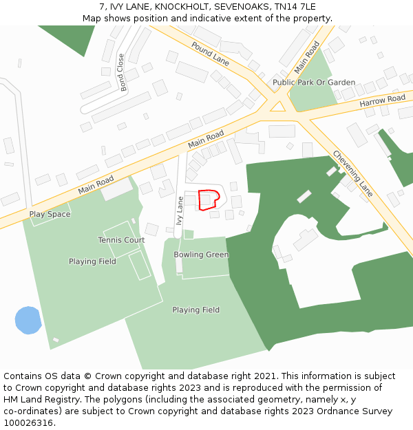 7, IVY LANE, KNOCKHOLT, SEVENOAKS, TN14 7LE: Location map and indicative extent of plot