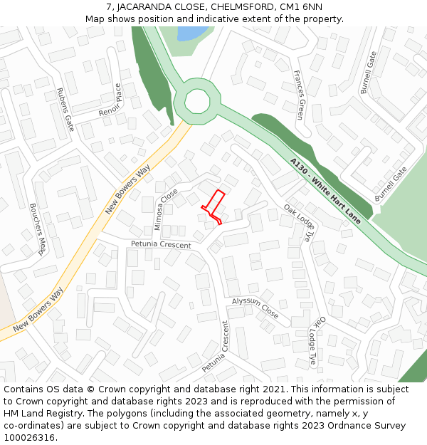 7, JACARANDA CLOSE, CHELMSFORD, CM1 6NN: Location map and indicative extent of plot