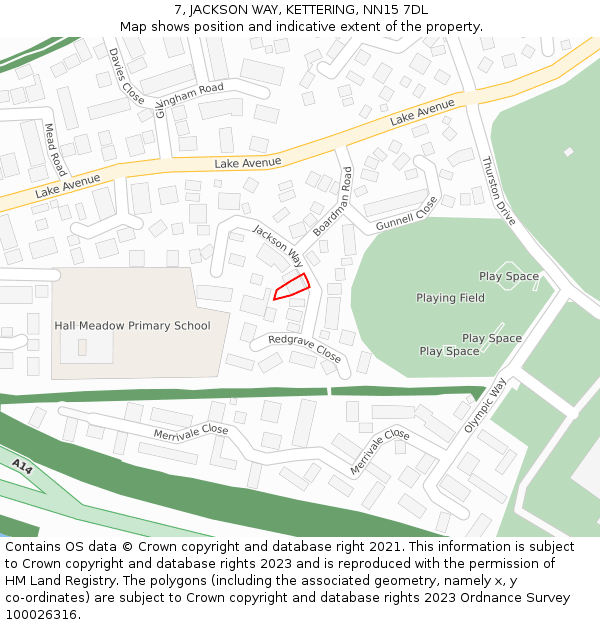 7, JACKSON WAY, KETTERING, NN15 7DL: Location map and indicative extent of plot