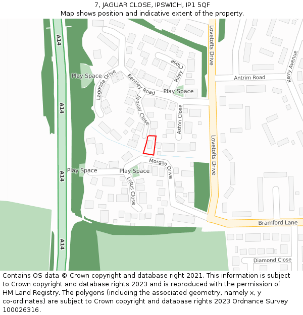 7, JAGUAR CLOSE, IPSWICH, IP1 5QF: Location map and indicative extent of plot