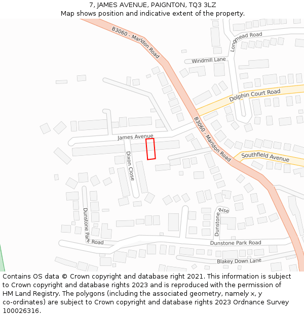 7, JAMES AVENUE, PAIGNTON, TQ3 3LZ: Location map and indicative extent of plot